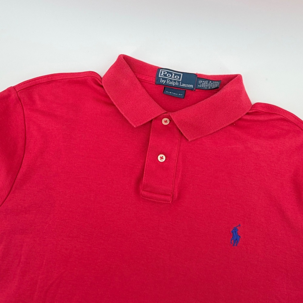 Polo Ralph Lauren Custom Fit Polo Shirt‎ Size Large Red Short Sleeve Blue Pony